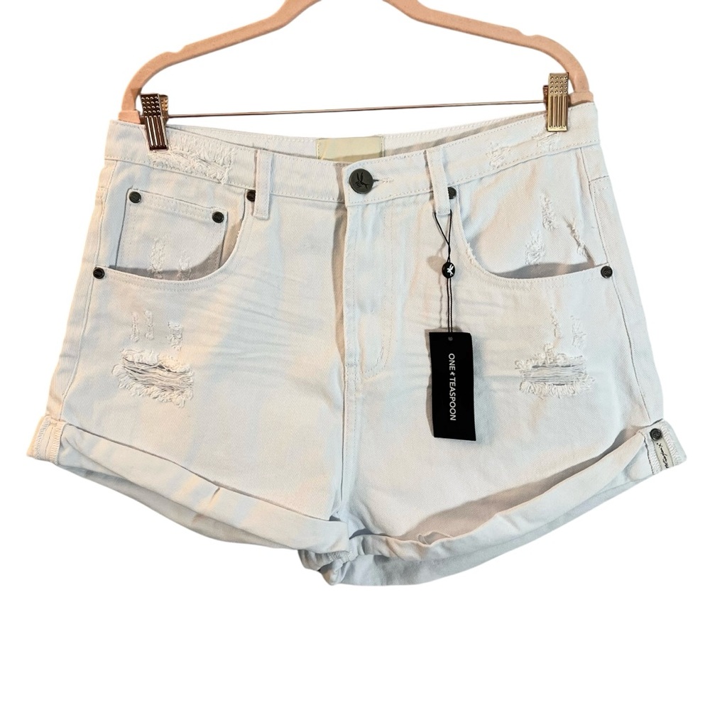 One Teaspoon Bandits High Waisted Denim Shorts Fresh White Size 33